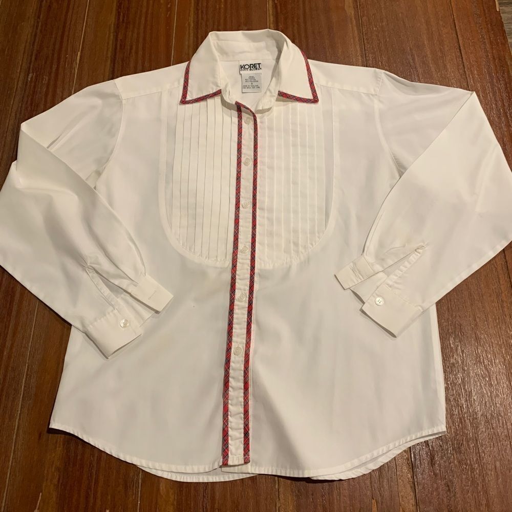 Scotch Plaid Women’s Holiday Tuxedo Button Up Top Koret City Blues Small